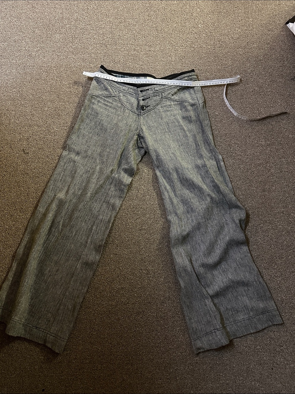 2007 Free People High-Waist Wide-Leg Gray Linen Blend adjustable drawstring back